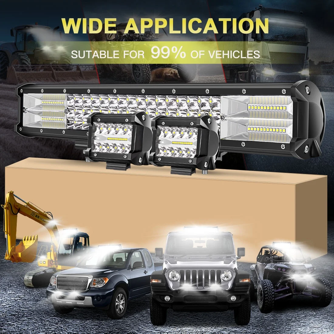 20Inch Spot Flood Combo Led Light Bar and 2PCS 4Inch LED Pods Fog Lights for Jeep Wrangler Boat Truck Tractor Trailer Off-Road view 6