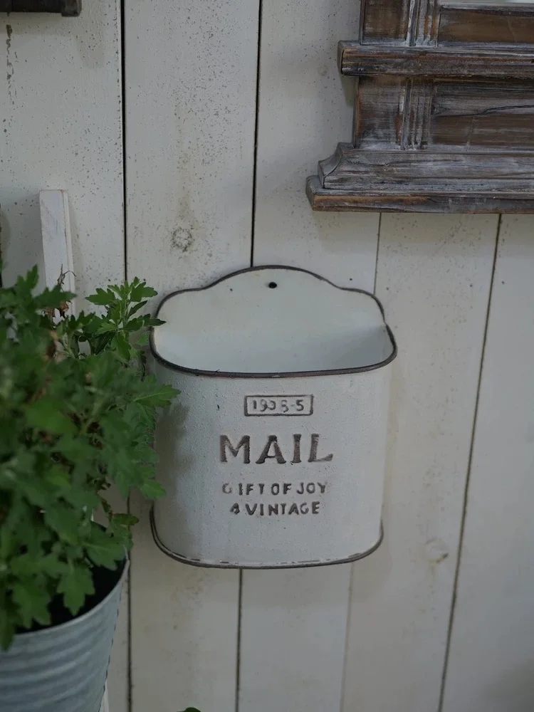 2 PS Vintage Wall Mounted Mail Planter,White Distressed Metal with 1935.5 Design,Gift of Joy Vintage Text, 9.25x6.3x15.35 Inches