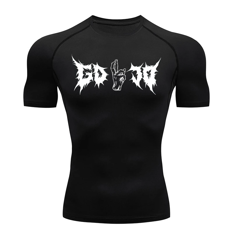 Print Compression Shirt for Men Sporty Athletic Quick Dry Tshirt Tops Gym Workout Running Baselayers Undershirts Rash Guard