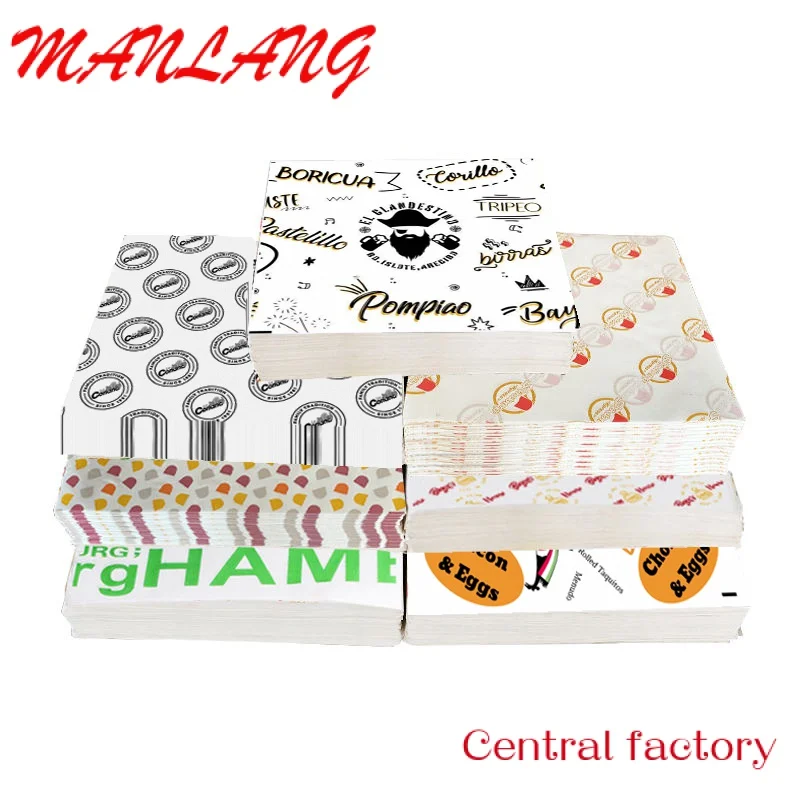 Custom  custom printed greaseproof food wrapping paper sandwich hamburger wax coated paper sheets manufacturers