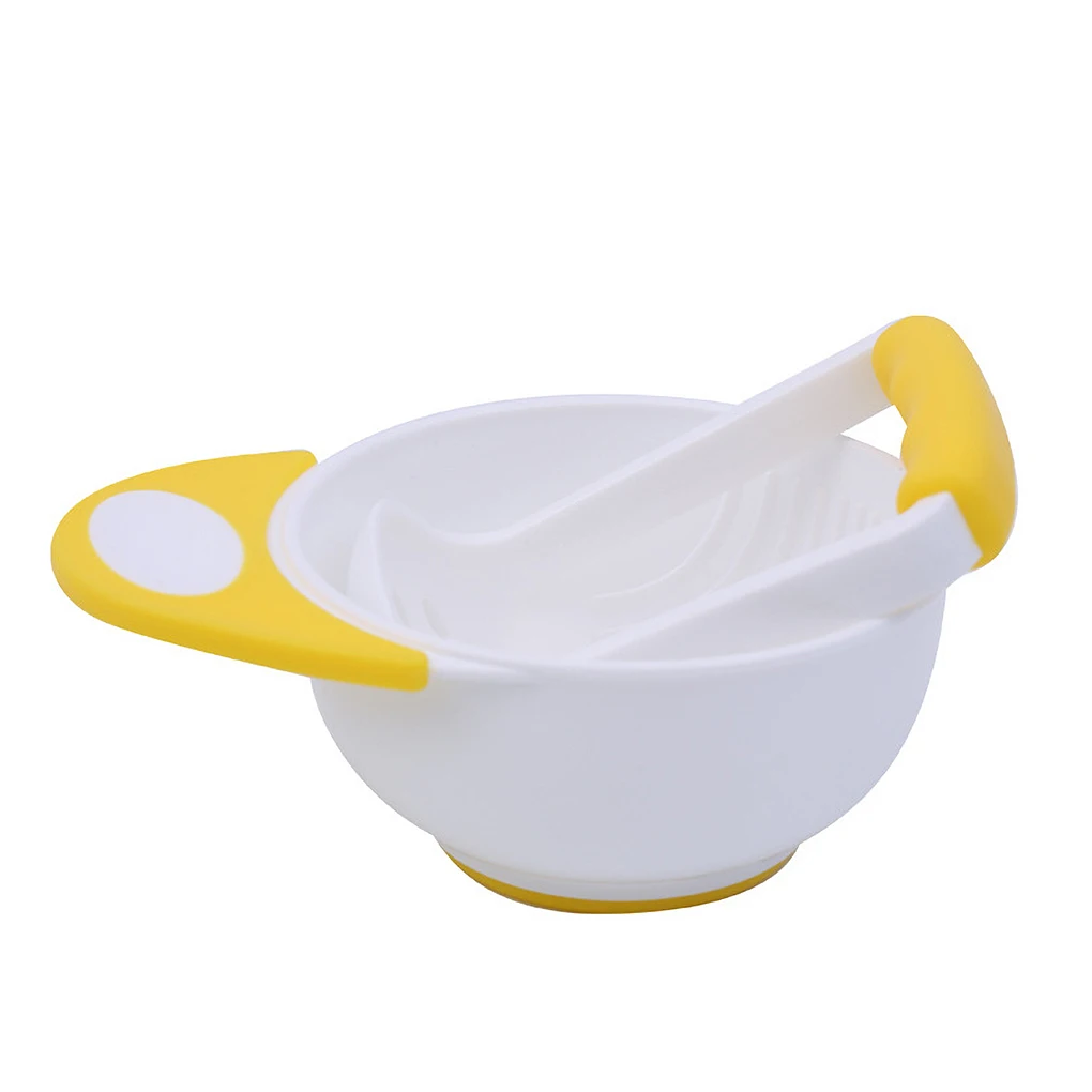 Baby Grinding Bowl Manual Kids Feeding Bowl Vegetable Fruit Infant Food Masher Set, Blue White