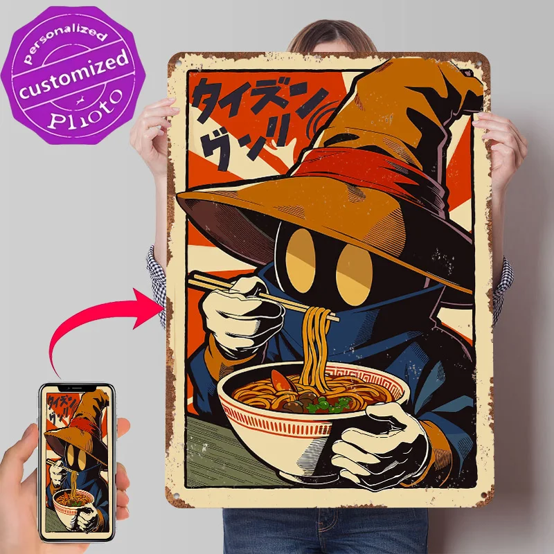 Vivi Eating Ramen Tinplate Poster Customized Wall Art Retro Vintage Metal Signs for Fans Room Decorating Interior Office Decor