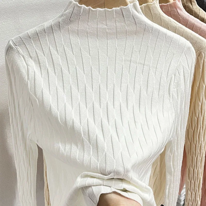 

Knitted Sweater Women Pullovers New Long Sleeve Stand Collar Black Knit Sweater Pullover Women Tops Sweaters Women Clothing Q763