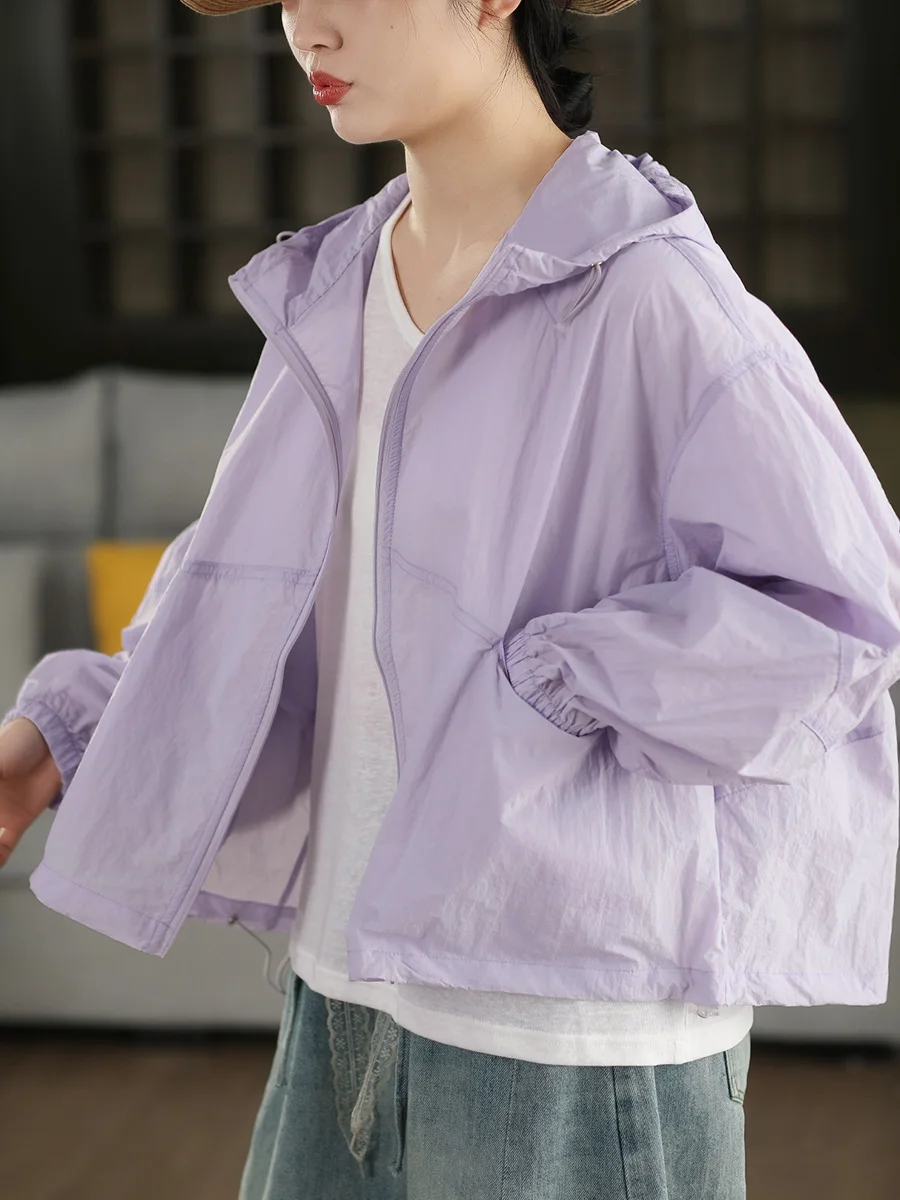 

Retro Garden Beauty Ultra-Thin Nylon Sun Protection Jacket Women's Summer Thin Hooded Open Cardigan Outerwear Top