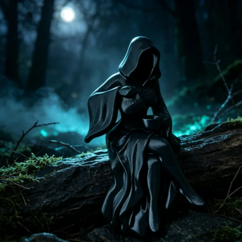 Faceless Hooded Witch Sitting Statue Gothic Edge Sitter Figurine Resin Ghost Sculpture Halloween Desktop Shelf Decor Ornament ﻿