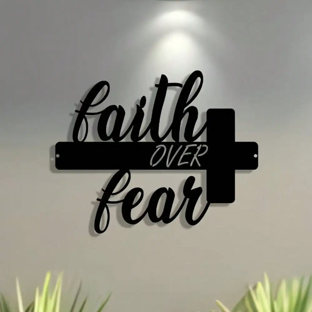 CIFBUY Iron Cross Wall Sign Faith Over Fear Scripture Plaque Vintage Forged Metal Decor for Home Office Farmhouse Motivational G