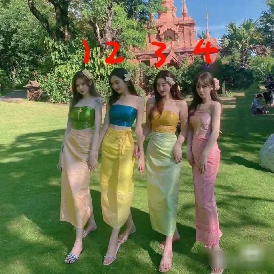 الزي الوطني التايلاندي العرقي زي تايلاند ميانمار النساء مجموعة ملابس داي الملابس التايلاندية التقليدية للفتيات