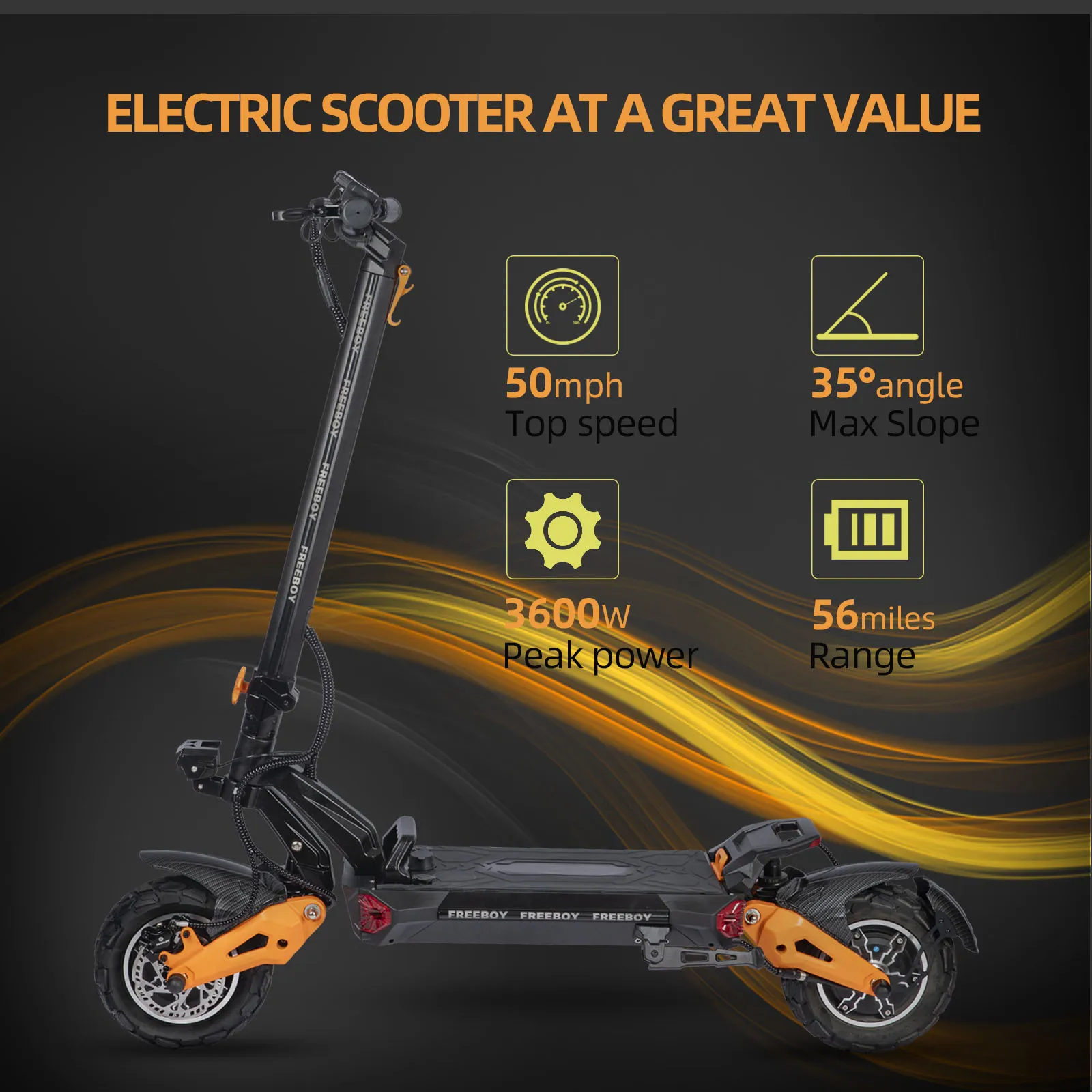 Dual Motor Electric Scooter for Heavy Adults Teens 3600W,Range 56Miles,11'' Off-road Tires 50MPH Foldable Fast Electric Scooter