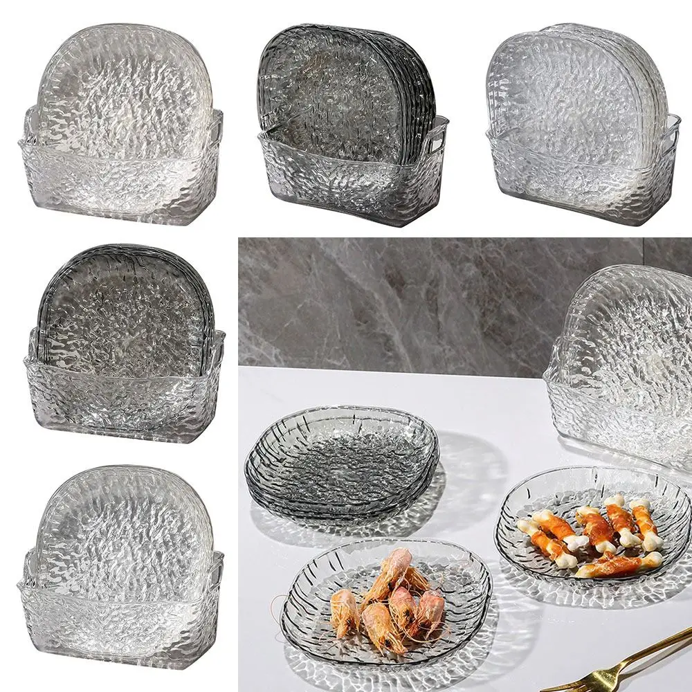 

1/4/8Pcs New Glacier Pattern Spit Bone Plate Transparent with Bottom Bracket Fruit Dish Small Dish Plate Household Storage Set