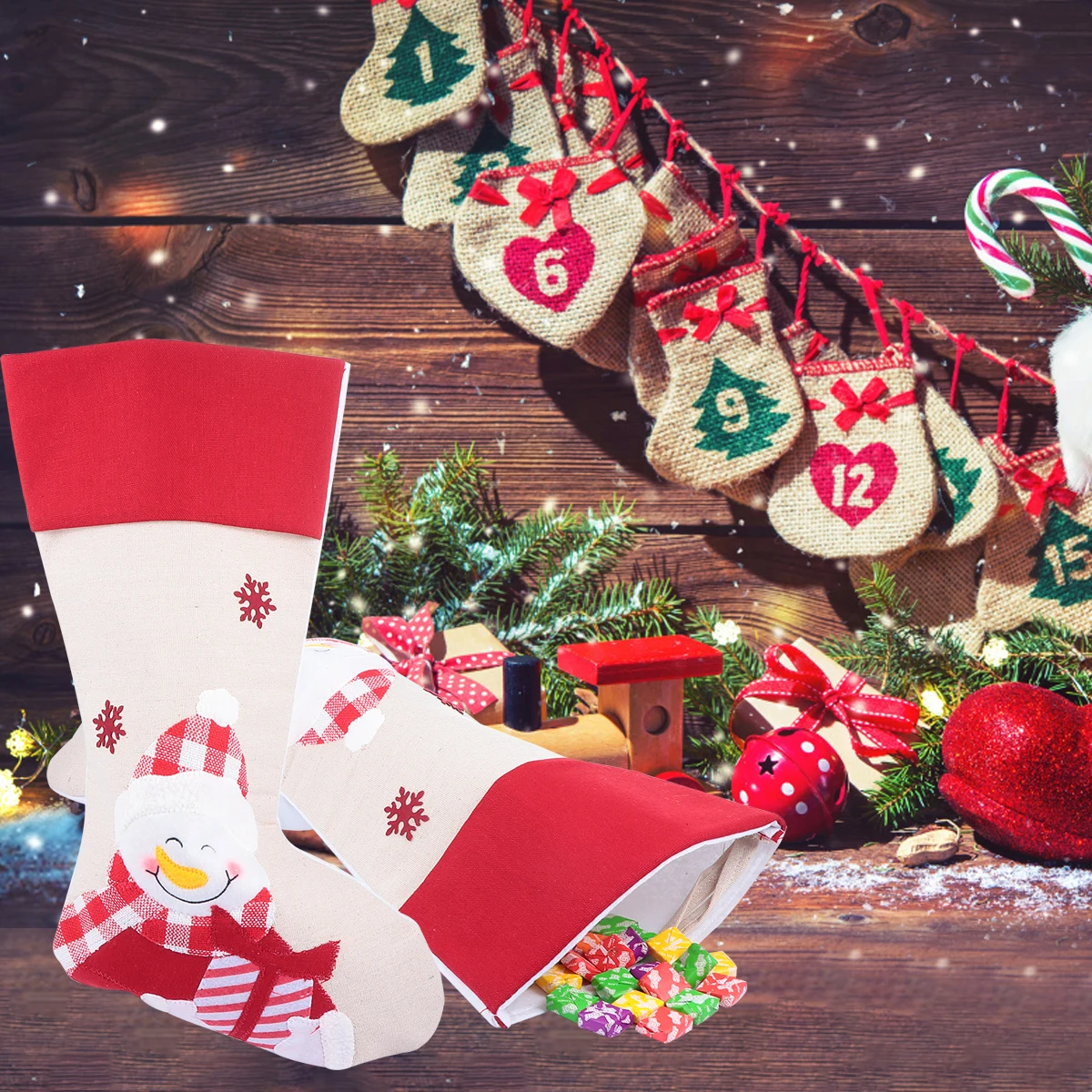 

Christmas Tree Gift Bag Candy Decorations Stockings with Light Non-woven Fabric Socks Storage