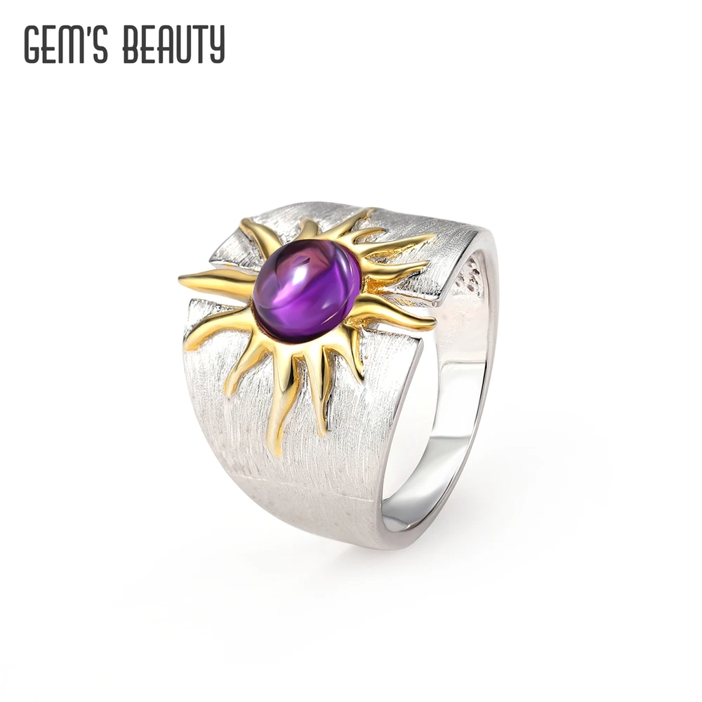 GEM'S BEAUTY Natural Amethyst Apollo Sun God Ring Original Design 925 Sterling Silver Gem Cocktail Ring Fine Jewelry for Women