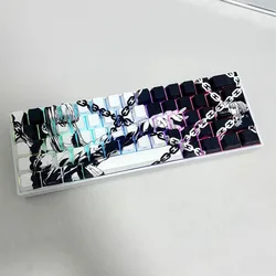 128-Key Gaming Keycap Set Chain Pattern PBT Dyesub Side Print for ATK68 MAD60 MAD68 MX Keyboard Compatible 68-Key Layout