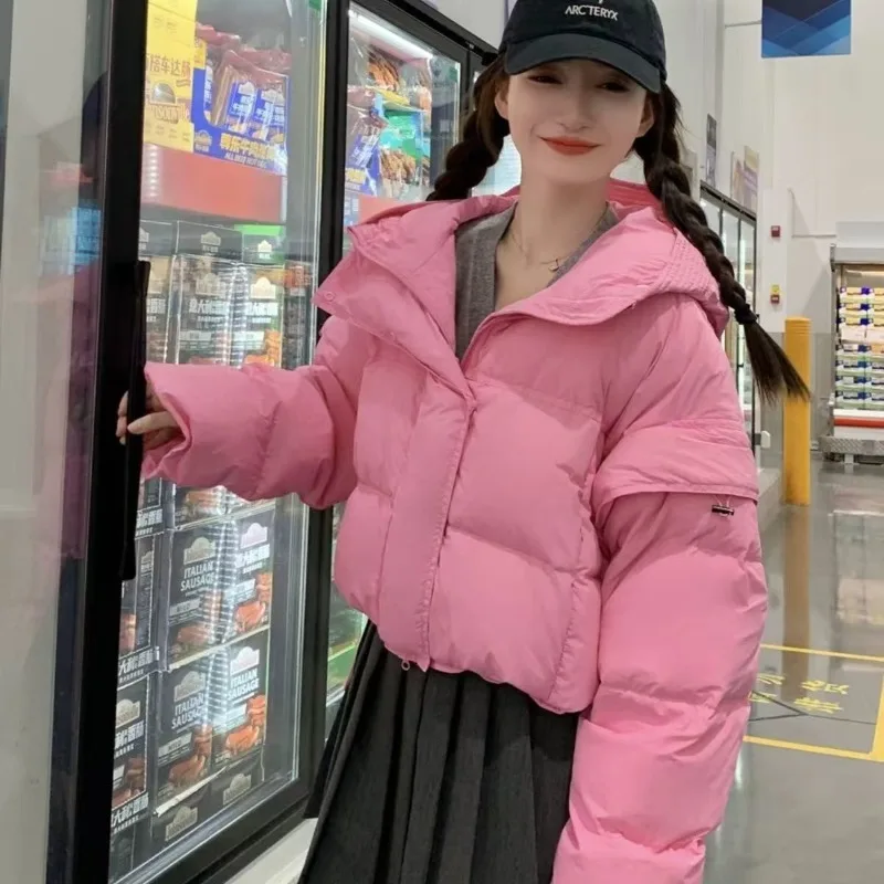 Women's clothing Down jacket New style Short style Winter Hooded Loose fit Duck down Thickened Warm Outerwear jackets for women