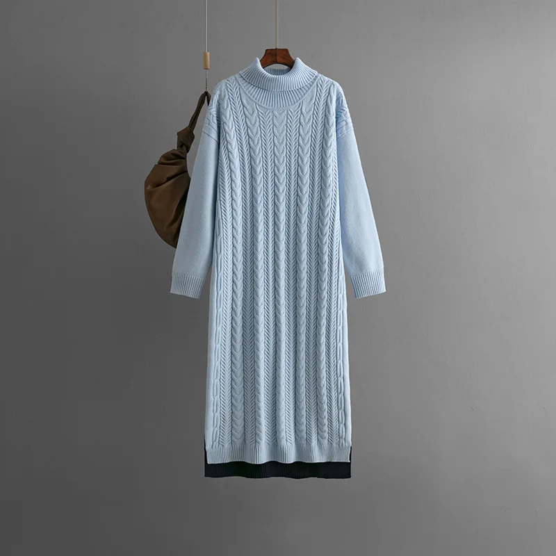 Women Knitted Warm Long Sweater Dress Women Autumn Winter 2024 New Fashion Loose Thickened Twist Knitted Vintage Dress Vestido