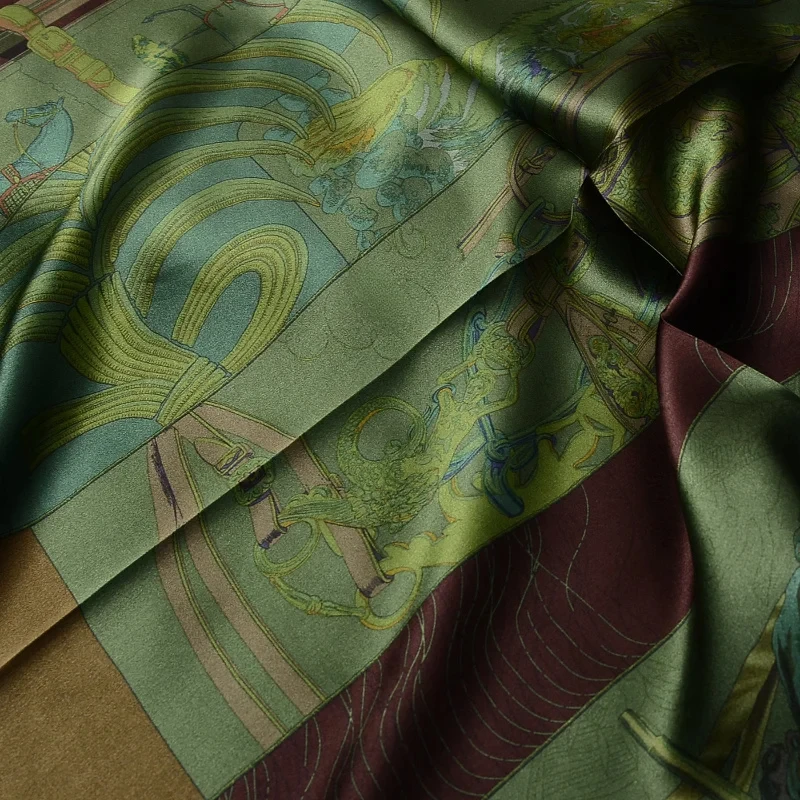 Luxury Green Print Square Scarf Simulated Silk Thin Satin Neck Scarf Elegant Ladies Professional Decorative Small Scarf