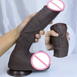 Realistic Huge Dark Coffee Dildo Double Silicone Big Thick Penis Gay Masturbation Suction Cup Soft Cock Woman Man Anal Sex Toys