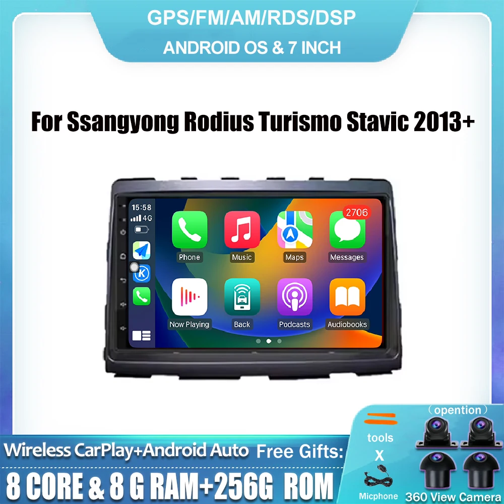 7” For Ssangyong Rodius Turismo Stavic 2013+ Android 14 Car Player Radio Carplay Navigation 4G Intelligent Stereo Multimedia