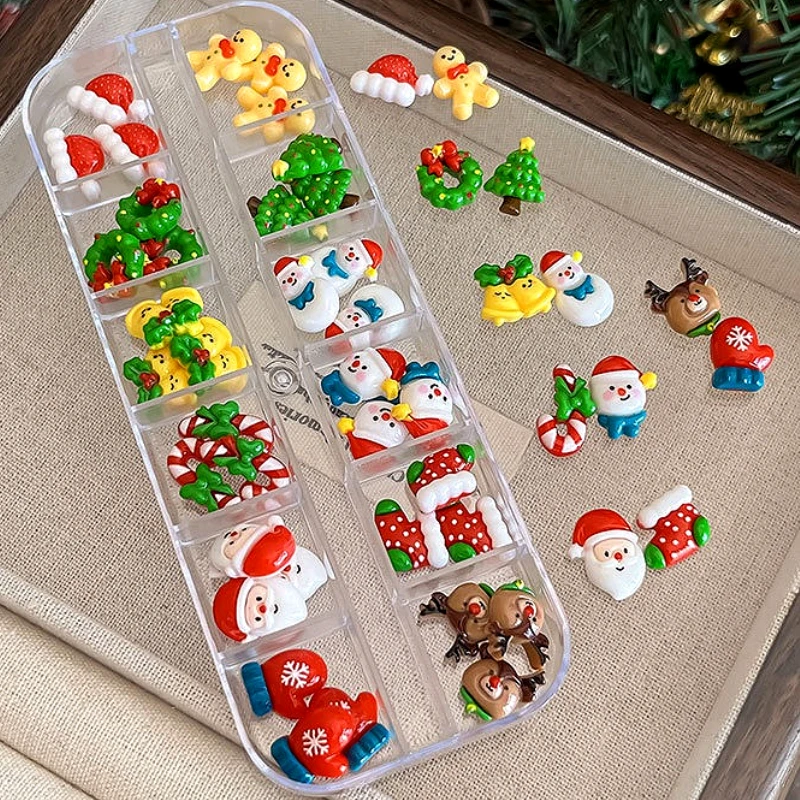 Colorful Santa Claus Christmas Tree Gingerbread Man Elk Bowknot Butterfly Pearl Snowflakes Star Nail Art Accessories Decorations