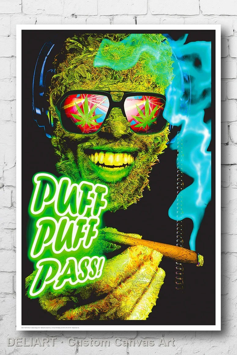 

PUFF PASS - WEED BLACKLIGHT Canvas Poster BUDS MARIJUANA Custom Size Available Room Decoration Home Decor Wall Art