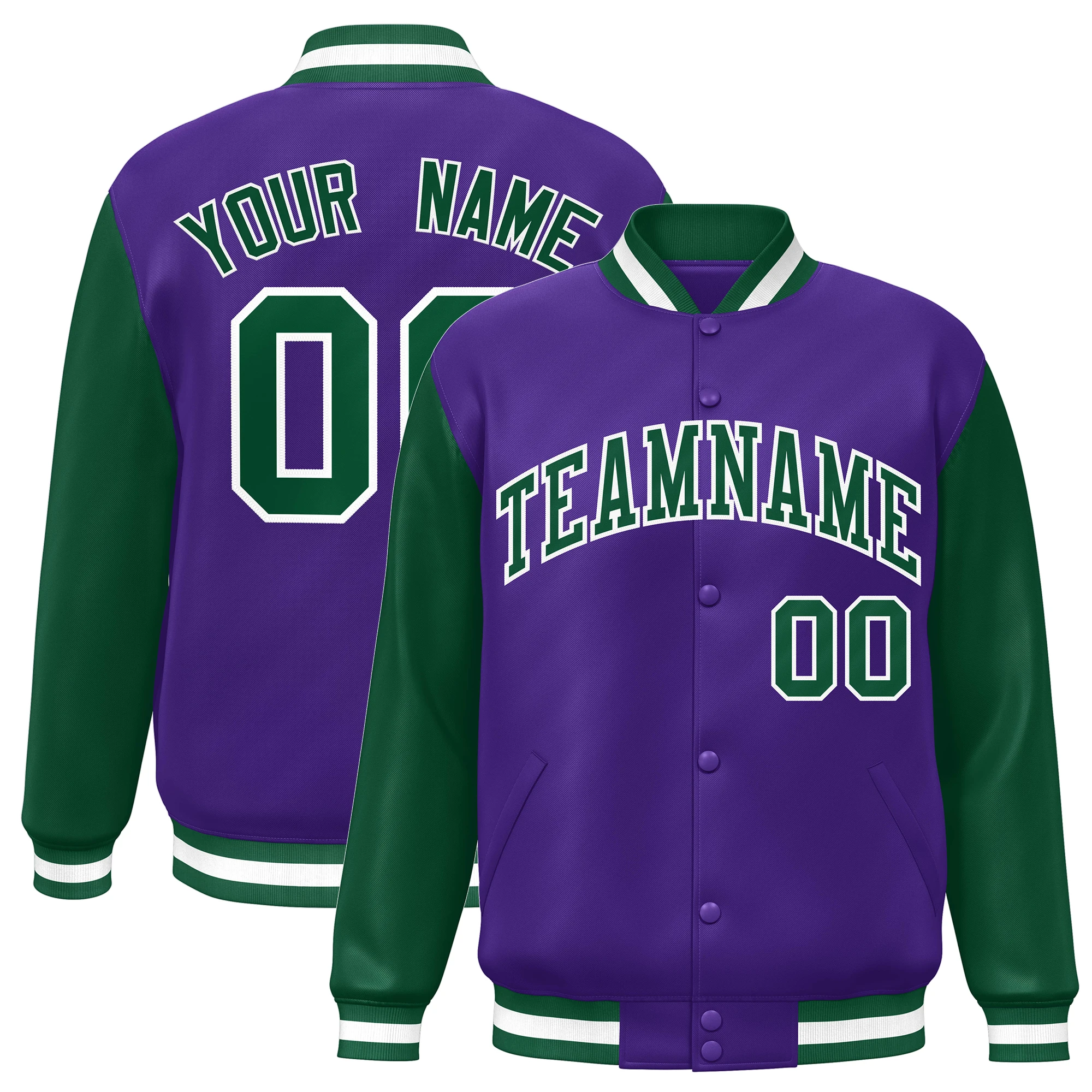 Giacca da Baseball personalizzata manica Raglan Full-Snap nome personalizzato numero Logo Varsity Letterman cappotto da Baseball sportivo