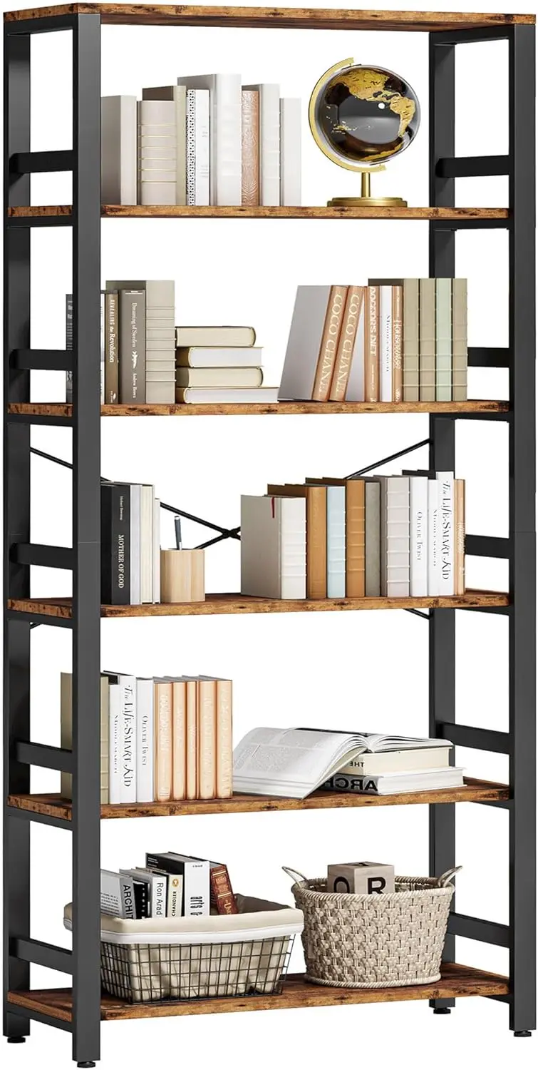 

Bookshelf, 31.5in Wide Shelf 6 Tier Bookcase, 110lbs/shelf Vintage Industrial Style Bookshelves for Bedroom, Living Room