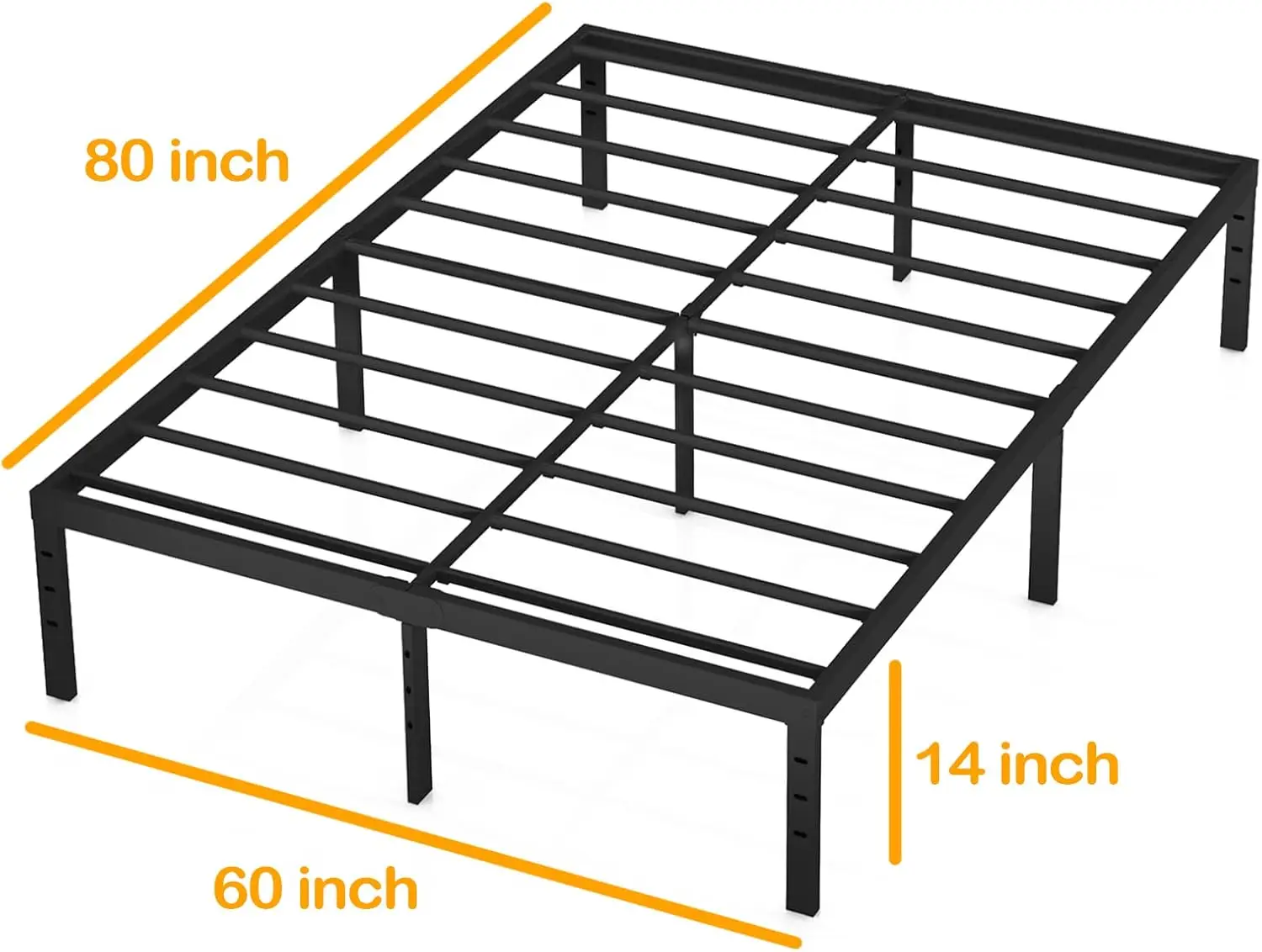 إطار ملكي أسود معدني من الفولاذ ، واجب ثقيل ، منصة متينة ، بدون صندوق زنبركي مطلوب ، سرير بحد أقصى رطل ، ارتفاع 14 بوصة