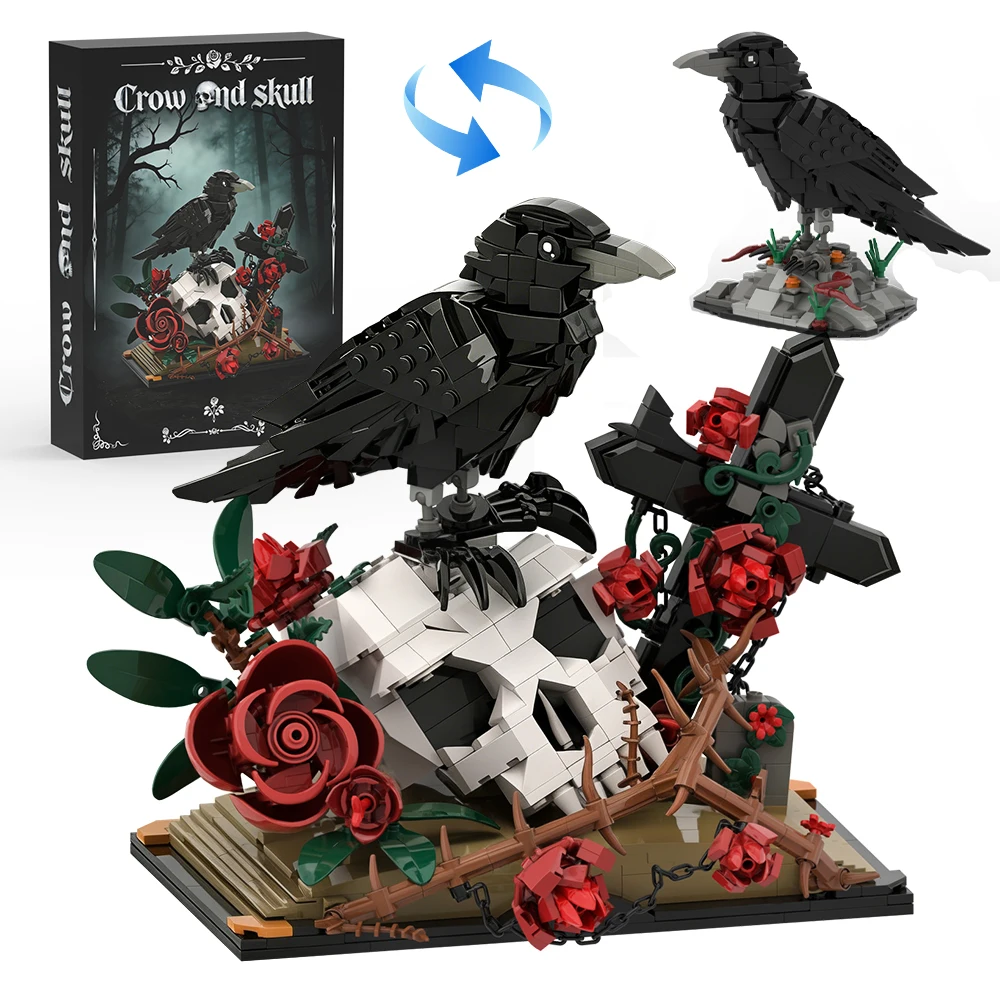 Juego de bloques de construcción de flores y rosas de calavera de cuervo, kit de colección botánico de macetero de calavera para adultos, regalo para Navidad, GothicHorror