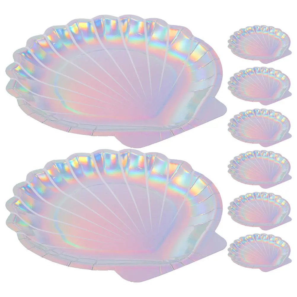 16Pcs Mermaid Theme Disposable Shell Paper Plates Party Tableware Food Serving Tray Snack Dish Paper Plates Party Dinnerware