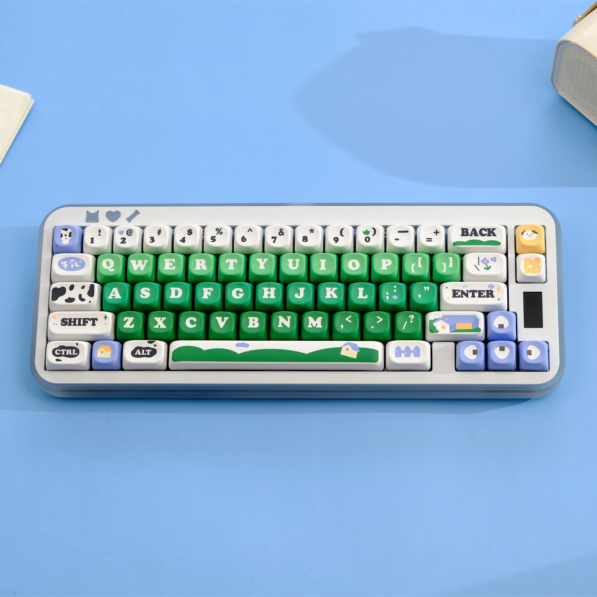 Gradation Cow Keycap MOA Profile PBT Thermal Sublimation Cute Ranch Anime Keyboard Cap for Mechanical Keyboard