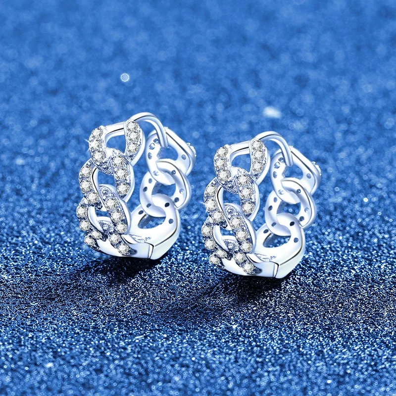 S925 Sterling Silver 13mm Cuban Moissanite Hoop Earrings for Women Fashion Twist Infinity Symbol Ear Cuffs Korea Ins Style Gift