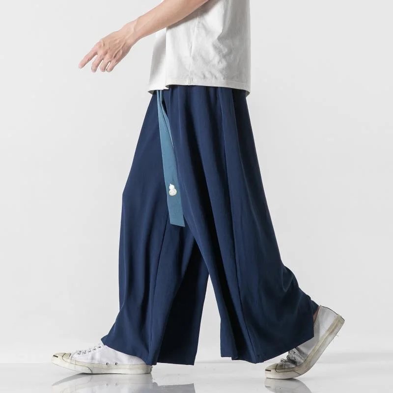 

Men Chinese Skirts Pants Male Wide Leg Loose Senior Y2K Ins Chic Summer Trousers Hansdome Trendy Streetwear Casual Long Pantalon