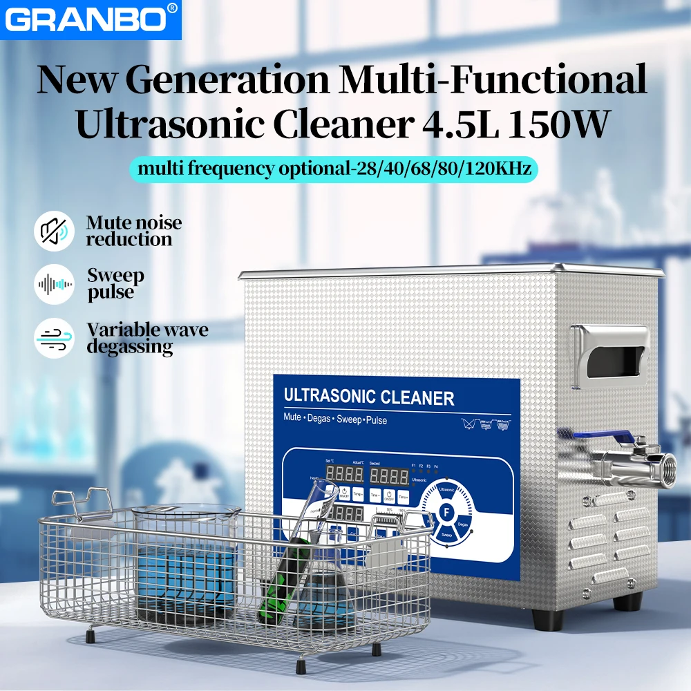 

Granbo New Generation 4.5L Multi-frequency 28/40/68/80/120KHz Ultrasonic Cleaner 150W Cleaning Bathtub