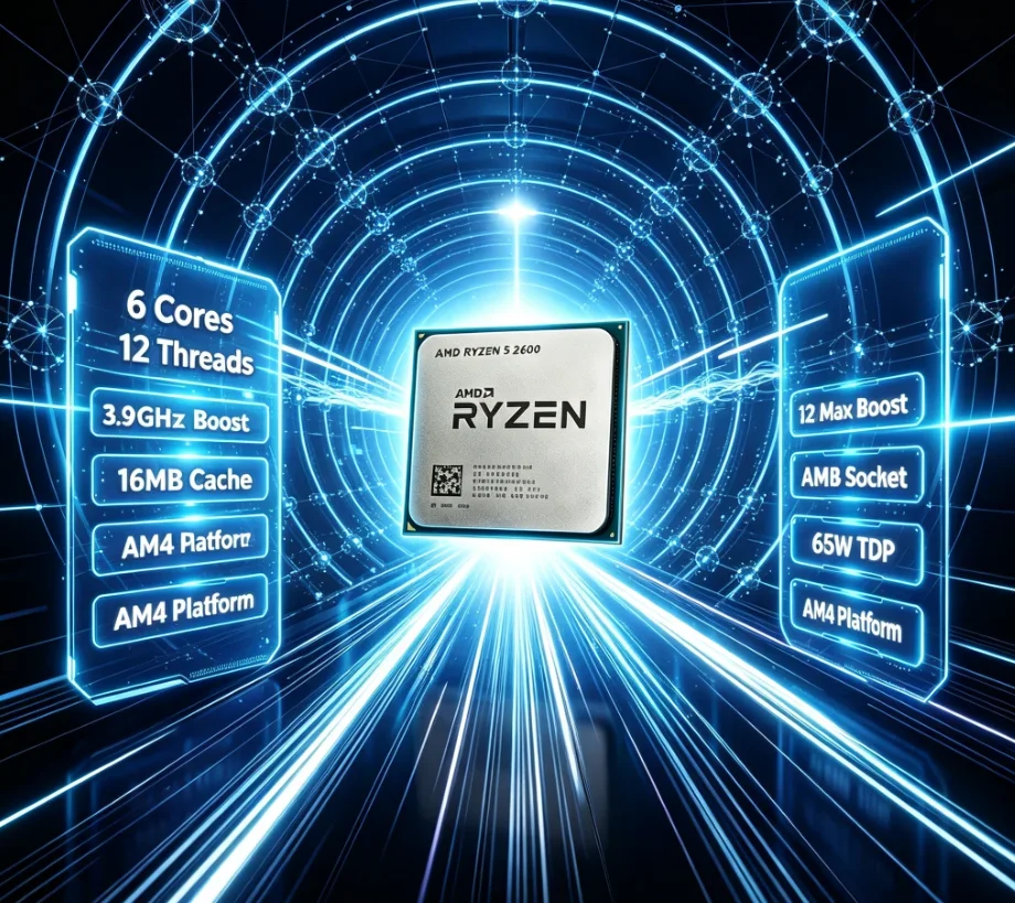AMD Ryzen 5 2600 Balanced Performance Processor 6 Cores 12 Threads 65W TDP Matches Full AM4 Mainboard Series PC CPU No Cooler