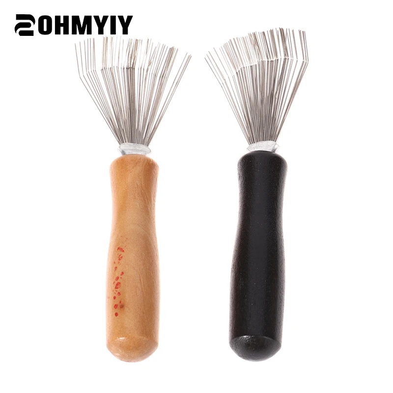 1pc Hair Brush Cleaner Mini Dirt Remover Home Travel Salon Rake With Metal Wire Portable Comb Brush Wooden Handle Cleaning Tools