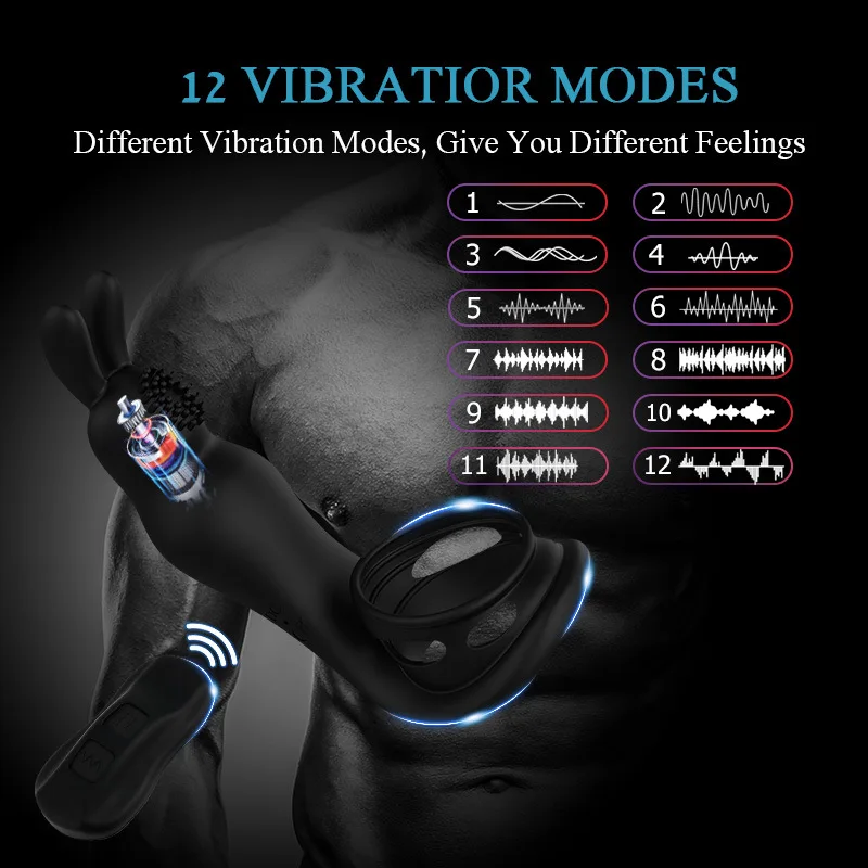 الرجال تأخير متعدد التردد تهتز حلقة سوداء سيليكون ABS التحكم عن بعد زوجين الرنين قفل حلقة لعبة الجنس الكبار