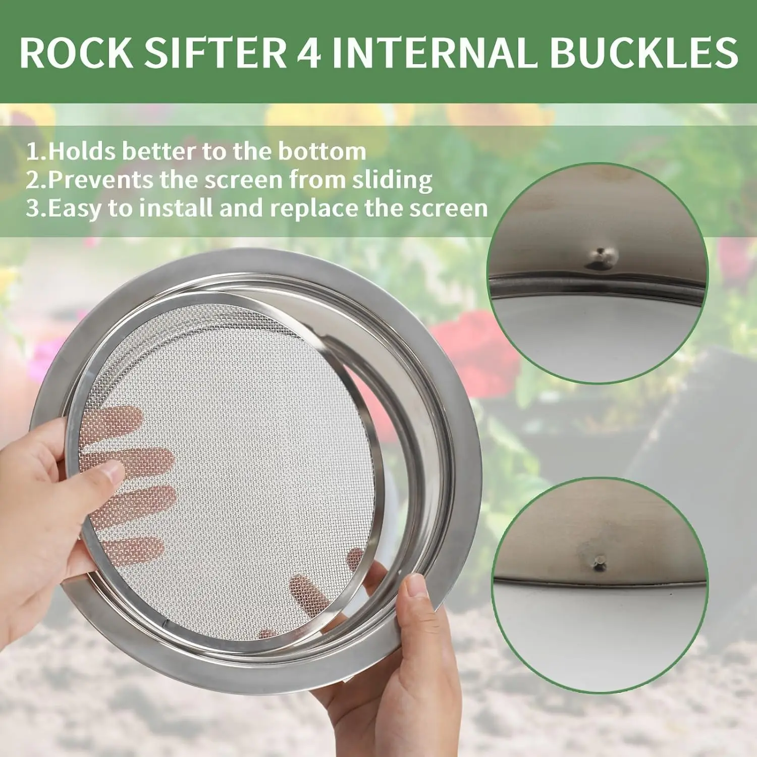 Ensemble de tamis à sol, tamis à sol de jardin, tamis à mailles en acier inoxydable, tamis à poteaux avec maille de tamis de 1,3,6,9,12mm et cuillère à sol pour bonsaï