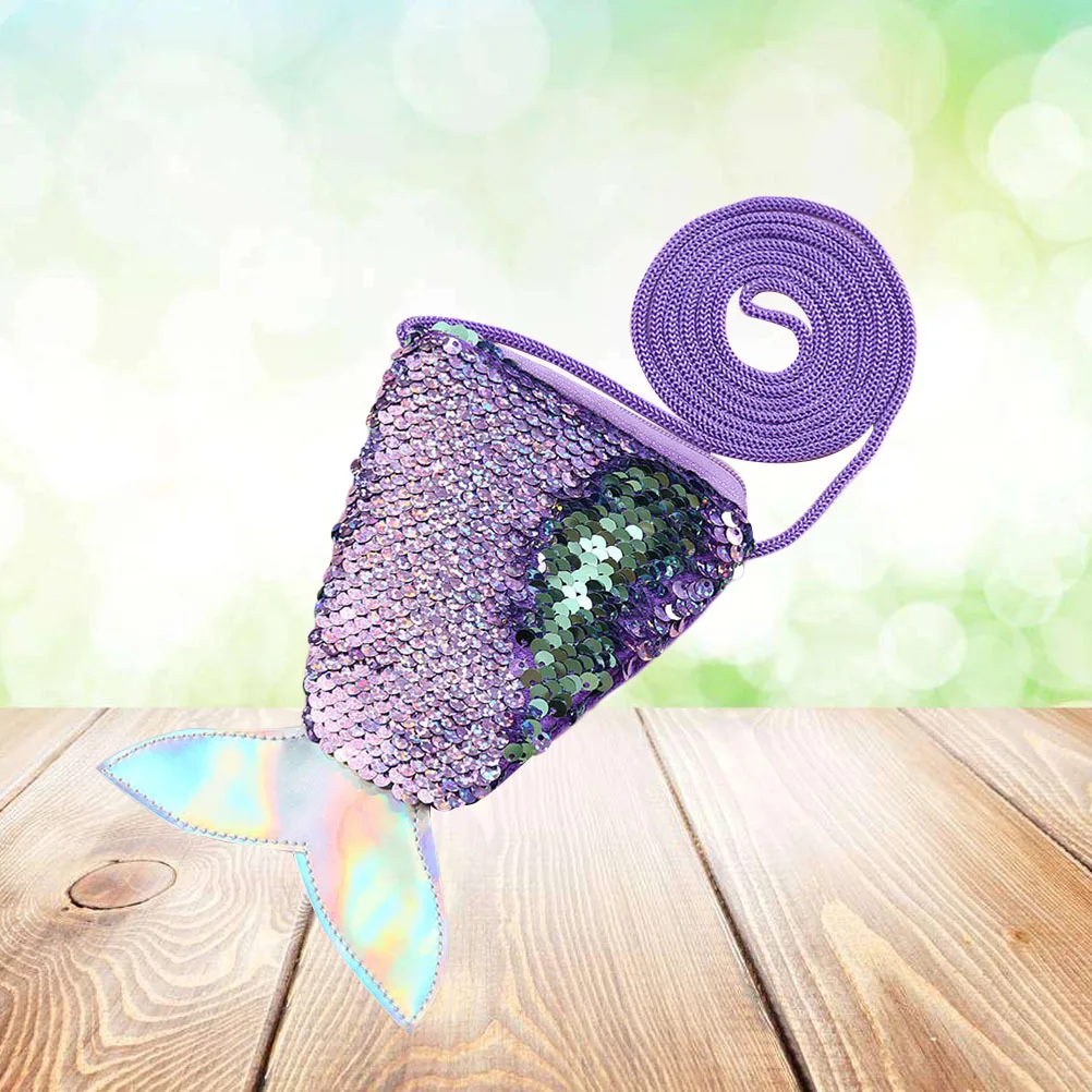 

Sequins Coin Purse Mermaid Tail Style Fashion Women Crossbody Sling Pouch Candy Key Holder Daily Use Gift Idea Purple