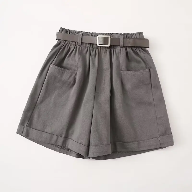 Tangada-Shorts femininos sólidos de verão com cinto, cintura elástica, shorts femininos, YU002, 2024