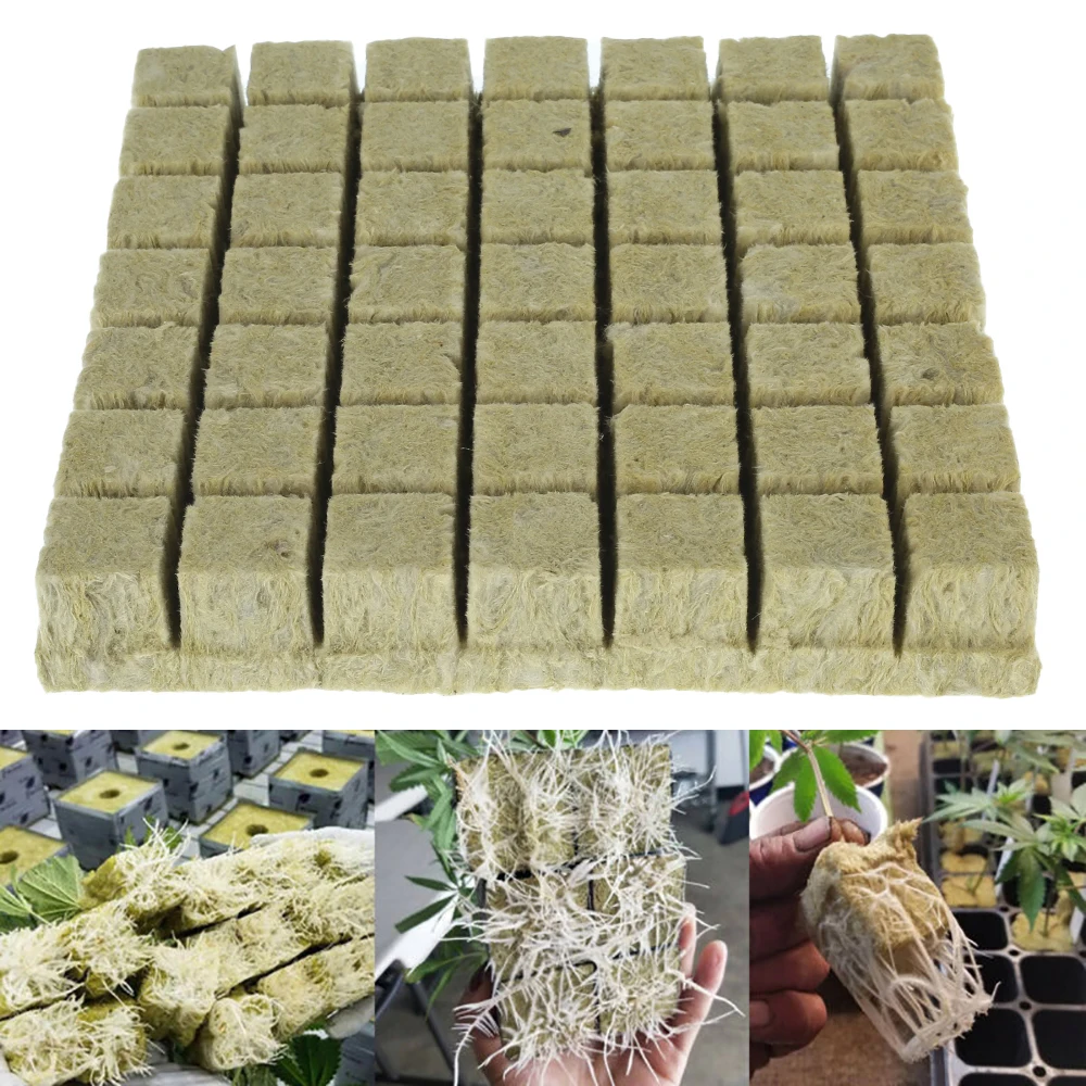 50/100 Blocks Of Rock Wool Seedling Blocks Soilless Hydroponic Planting Medium Blocks Plant Blocks Sowing Rock Wool Plugs