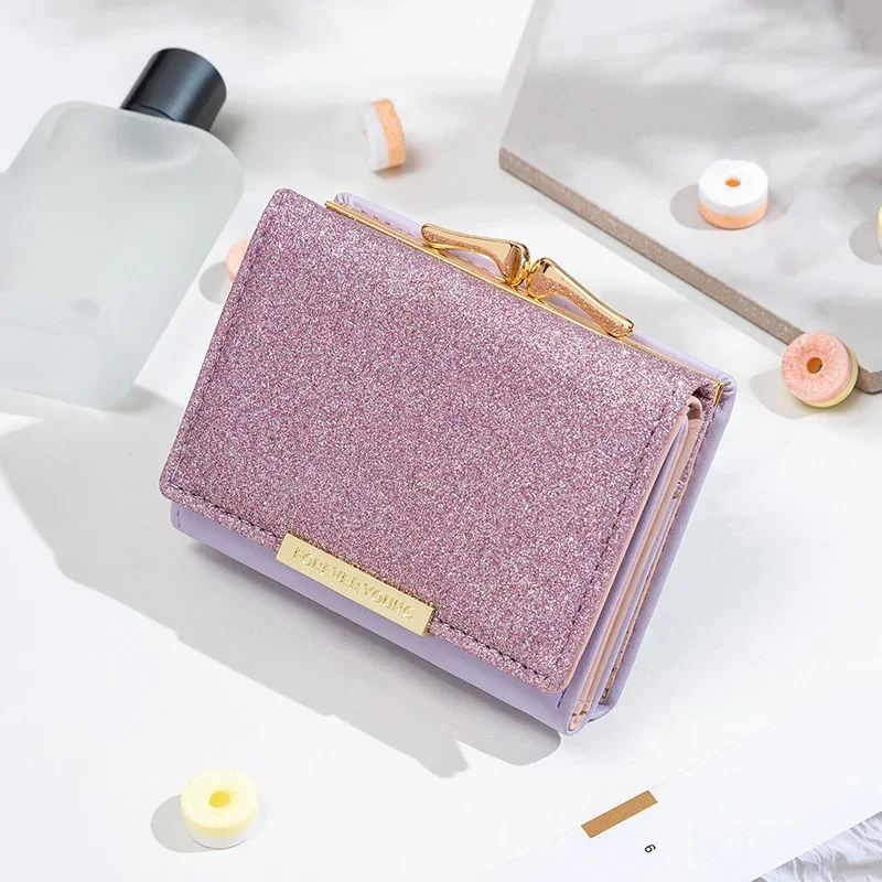 2024 Women Shiny Wallet Three Fold Wallet Cartera Mujer Ladies Coin Pocket Purse Simple Clutch Bag for Women Bolsas Mujeres 카드지갑