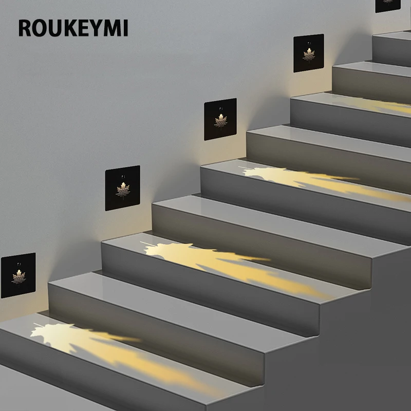 

ROUKEYMI Indoor Magnetic Stairs Lamps Ressessed Sensor Step Ladder Sconce Home Decor Waterproof Exterior Aluminum Led Wall Light