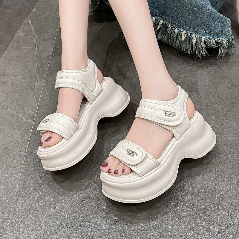 Summer Women Platform Sandals 7.5CM Wedges Leather Slippers Fashion Thick Bottom Sandals Woman Outside Casual Beach Flip Flops