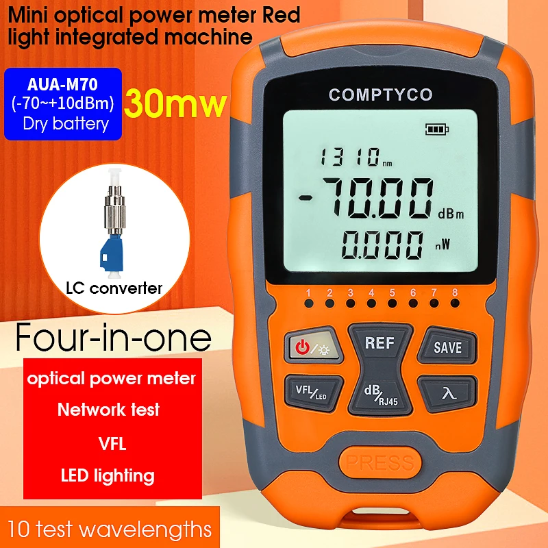 AUA-M70 Optical Power Meter 1/10/15/30/50MW Visual Fault Locator 4 in 1 Network Cable Test Optical Fiber Tester VFL -70~+10dBm