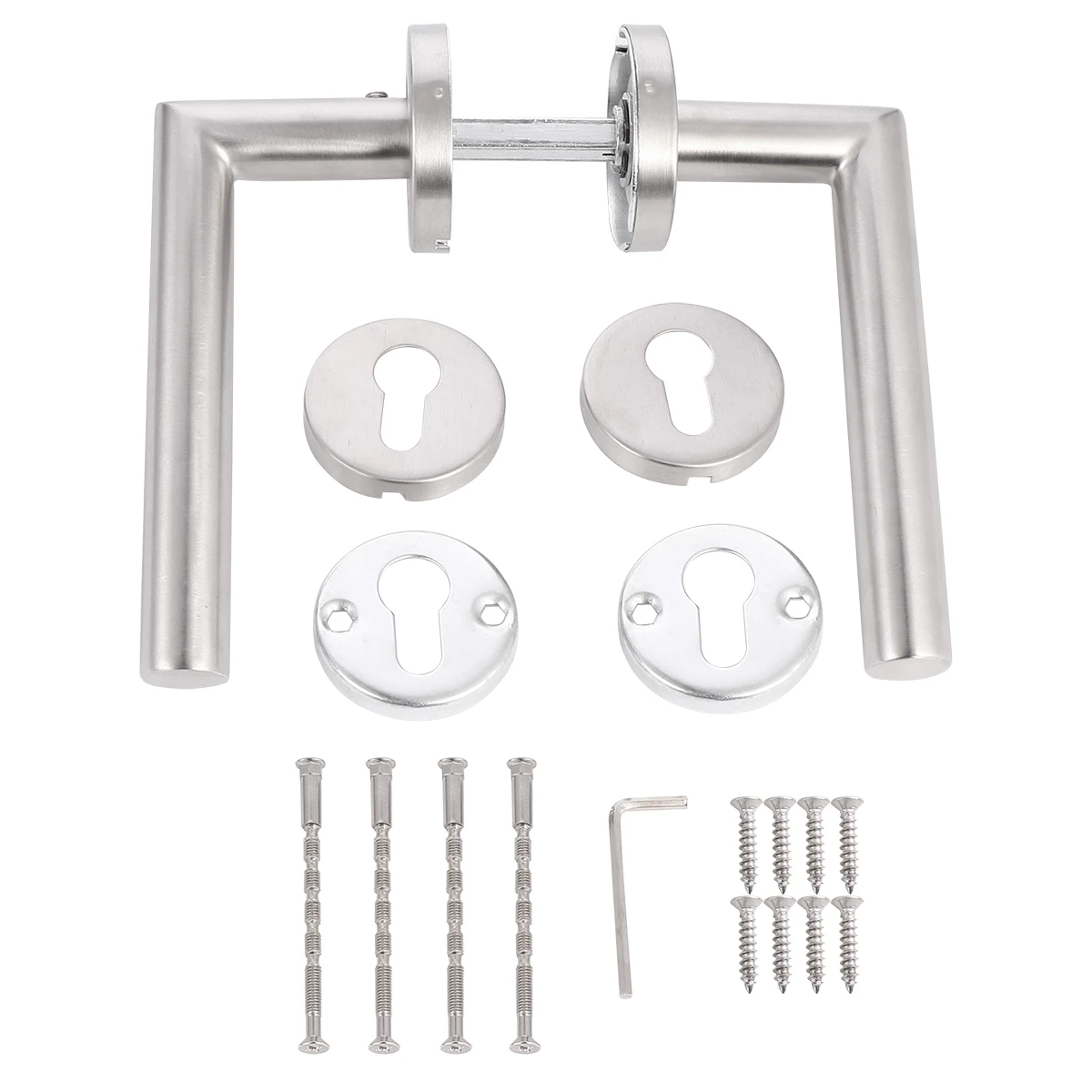 

2 pcs Modern Round Door Lever Handle Set For Passage Closet Doors Heavy Duty Stainless Steel, Reversible, No Pre-Drilled Hole,