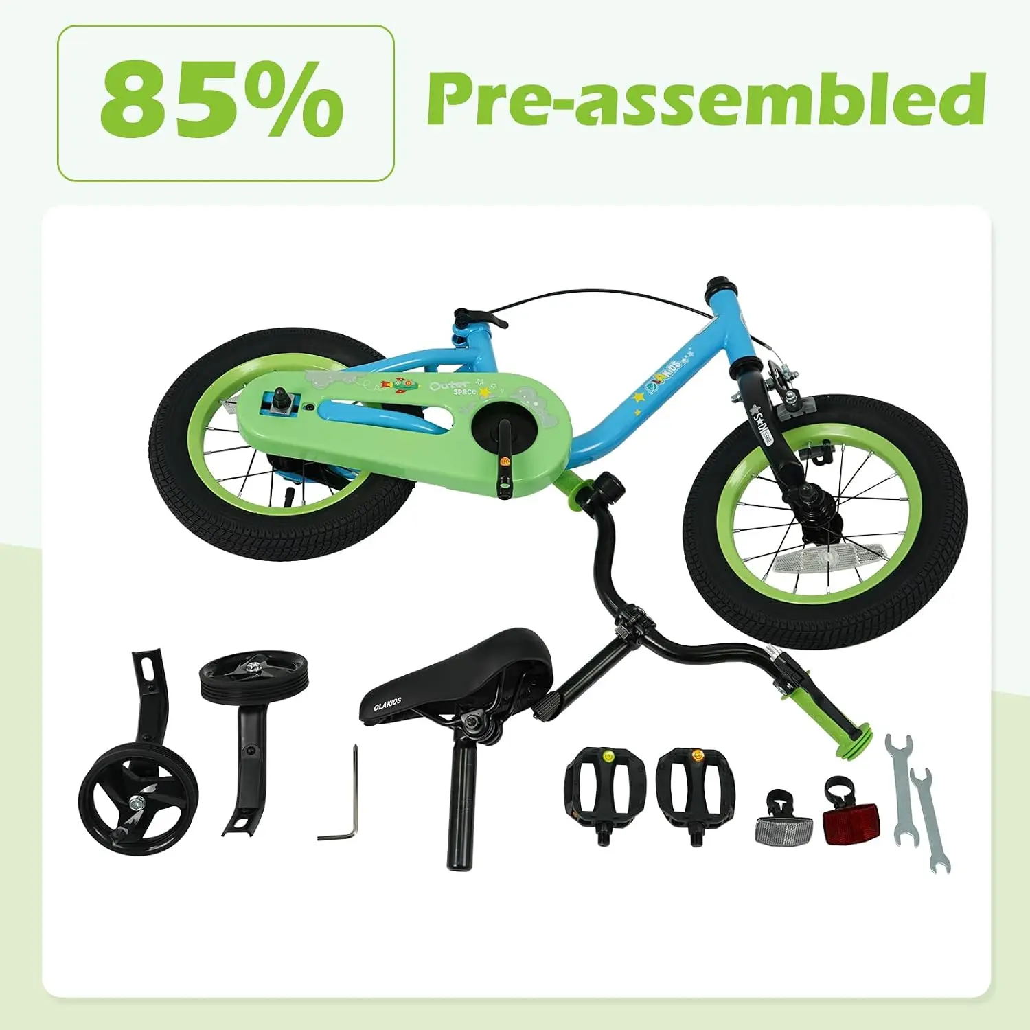 Toddler Bike for Boys Girls Age 3-8, 12 14 16 Inch Kids Bicycle with Training Wheels, Space-Themed Children's Bicycle, Adjustable Seat & Handlebar, Handbrake, Coaster Brake, Safety Bell - view 6