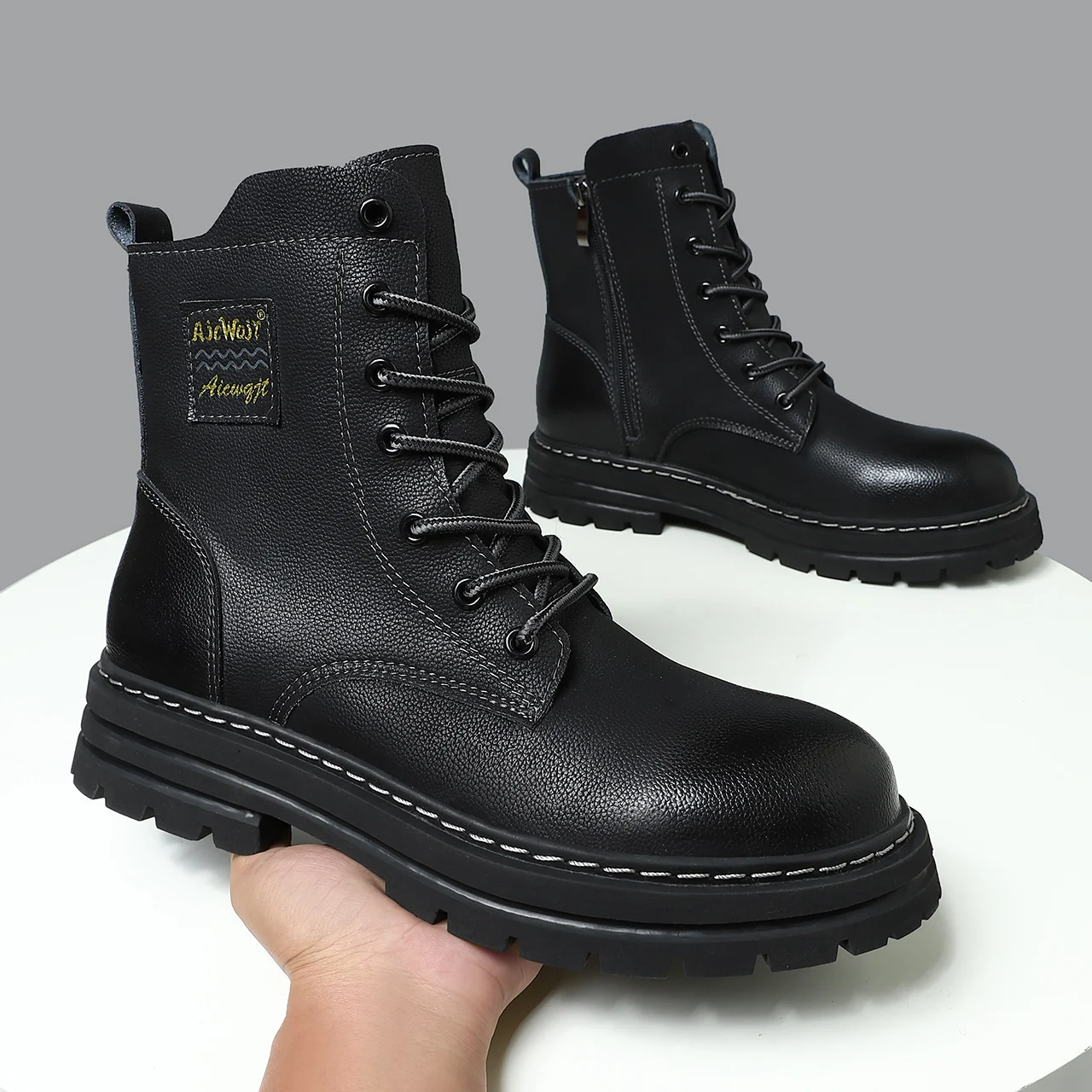 FUQIAO Unisex Ankel Boots Elevator Height Increase Shoes for Men Insole 7CM Adjustable Shoe Lifts Women Leather Plus Size 35-47