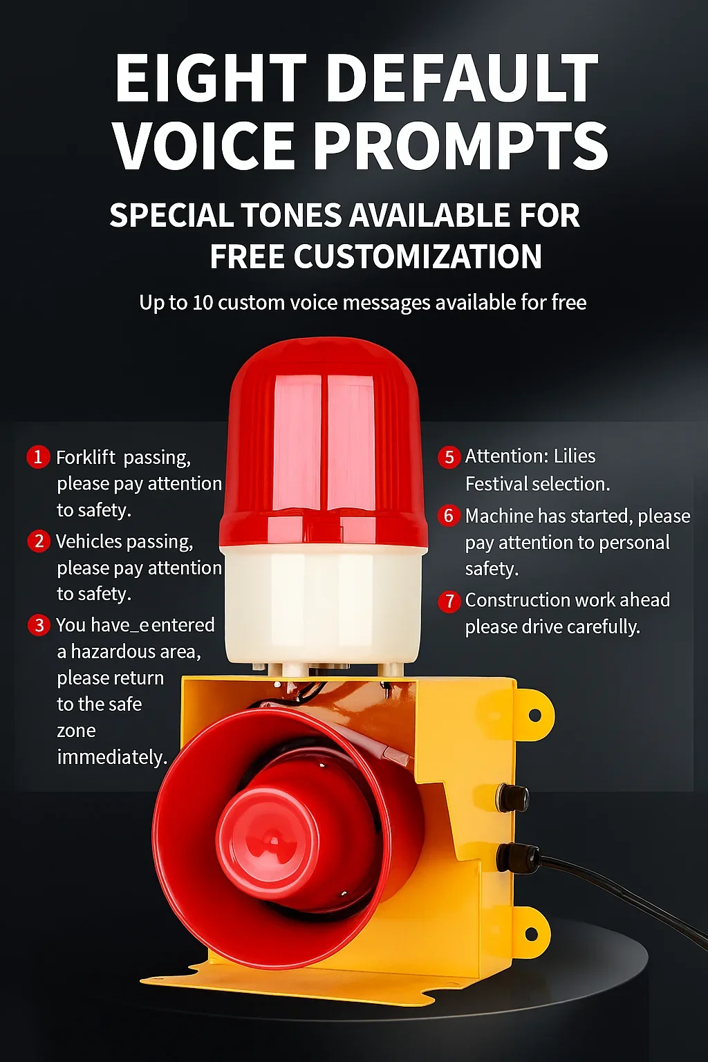 220-Volt high-decibel fire horn, digital industrial buzzer with light alarm, for outdoor use in home security systems