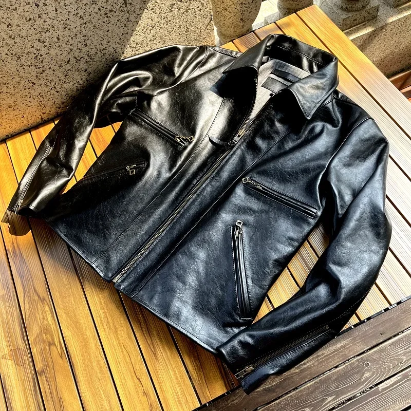 LNY Shop Best.New arrival.Cool quality Mens genuine leather Jacket,Japanese horsehide cloth.classic motor biker leather coat.