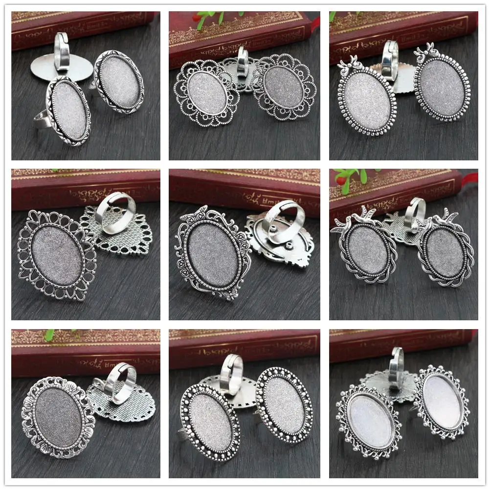 5pcs Fits 18x25mm Oval Cabochons DIY Adjustable Ring Settings Blank Base Tray DIY Jewelry Rings Making Accessories Findings