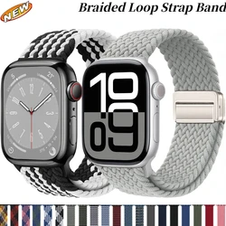 Nylon Braided Loop Strap For Apple Watch 11 10 9 8 7 45mm 41mm 42mm 46mm Ultra/2/3 49mm Metal Magnetic Bracelet iWatch 6 5 4 SE